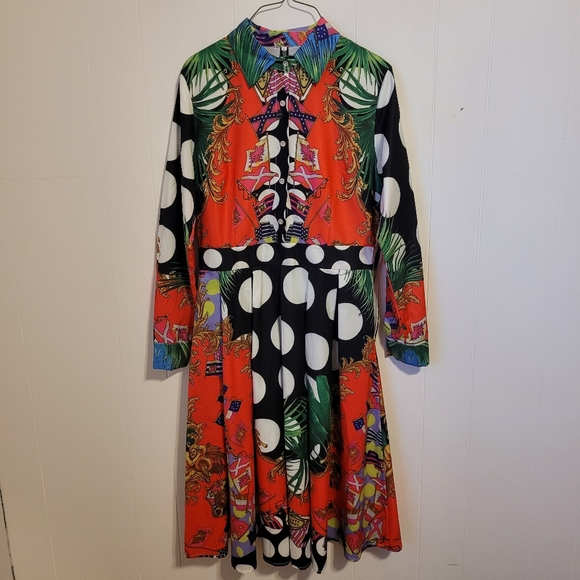 Red Polka Dot Fit and Flare Button Front Dress - Picture 1 of 8